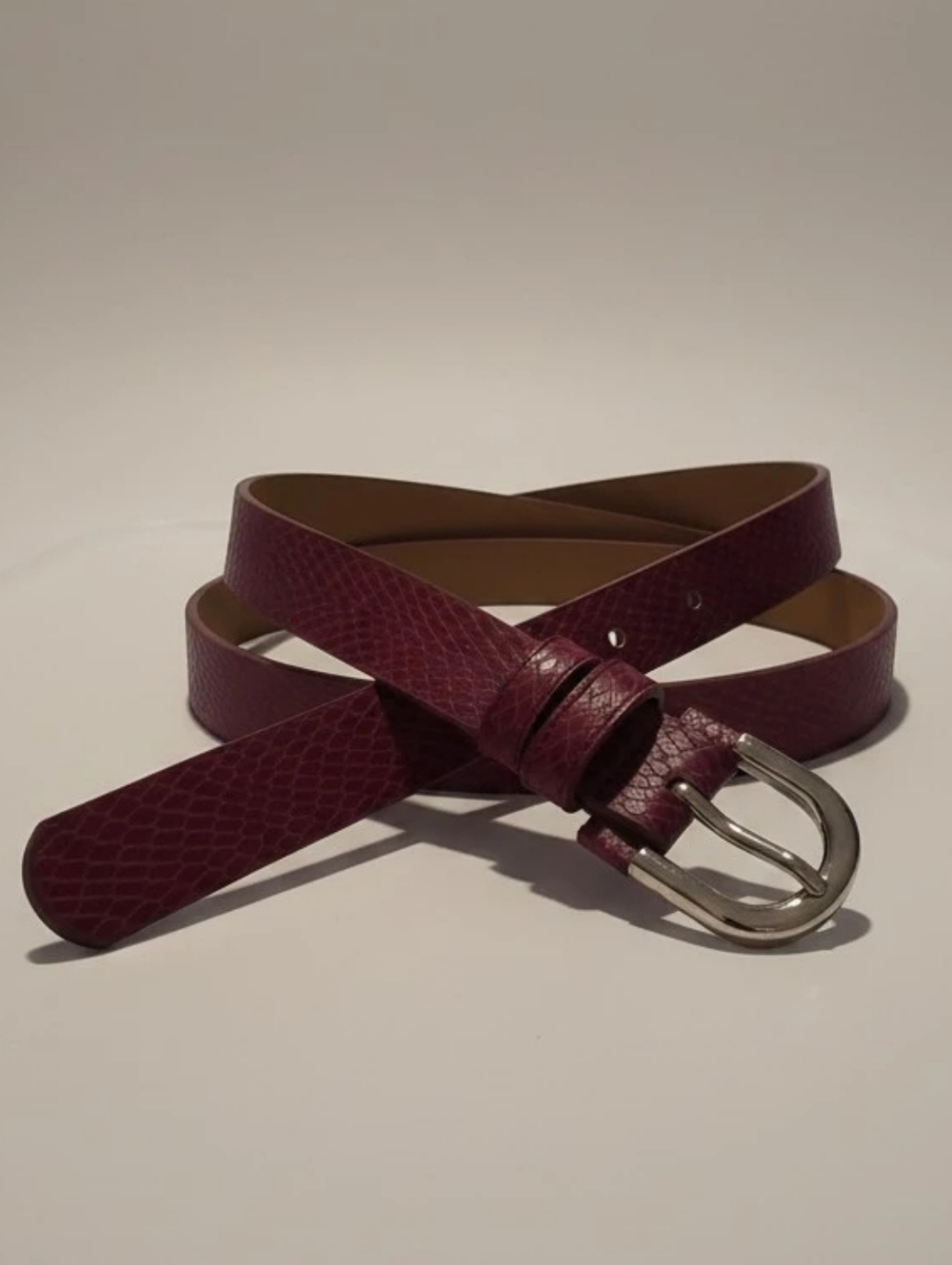 Leather Textured Burgundy Belt  Sz S